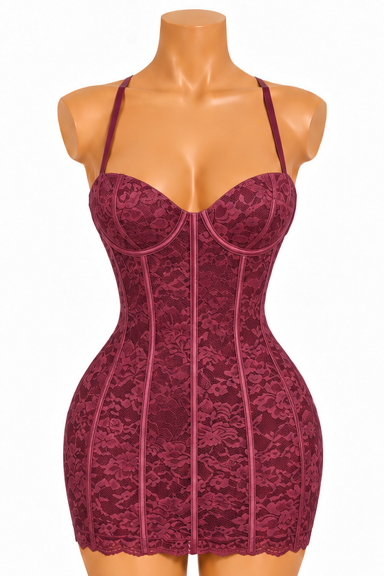 Lace Affair Mini Dress — Burgundy