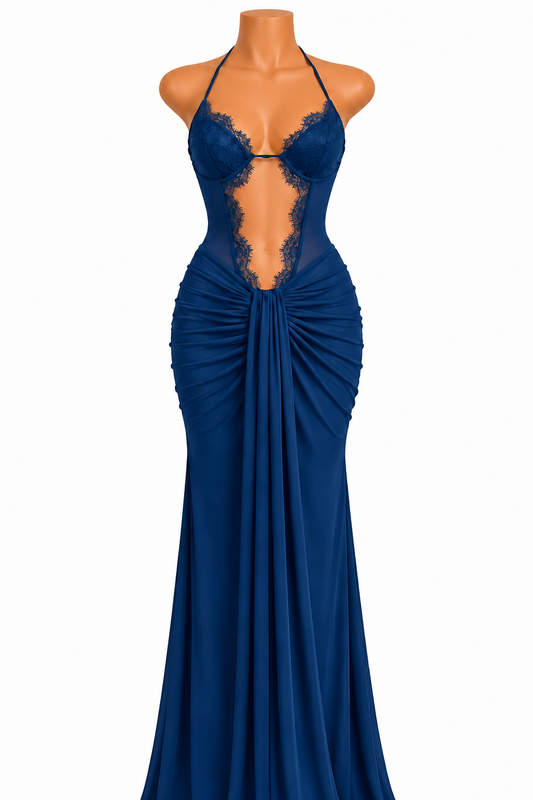 Adriana Navy Blue Lace Maxi Dress